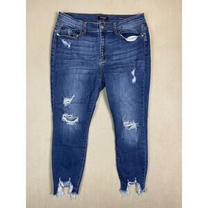 Judy Blue Jeans Womens 18W Blue Cropped‎ Fit Distressed Stretch Denim Adult